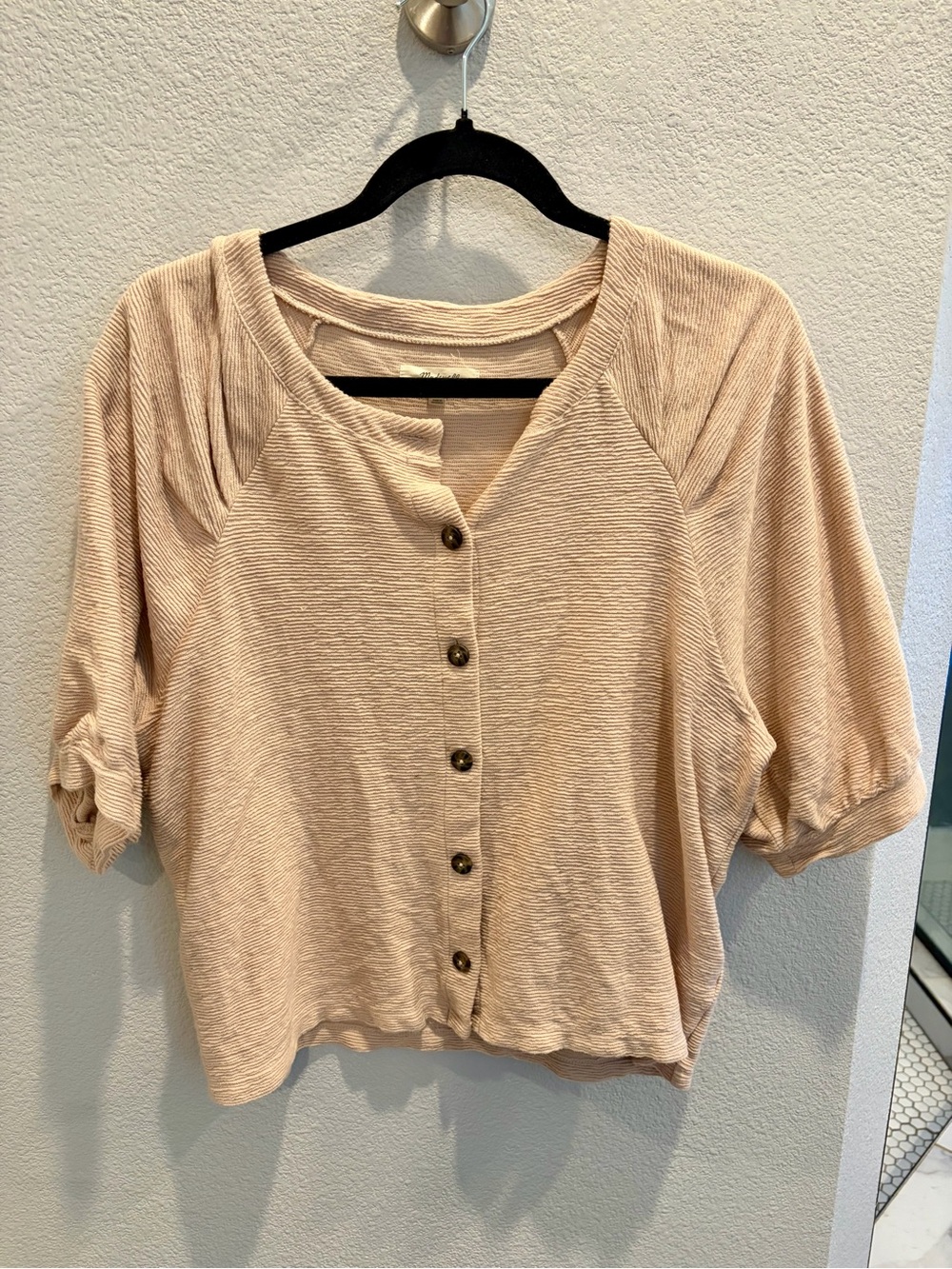 Madewell Beige Button-Front Short Sleeve Top